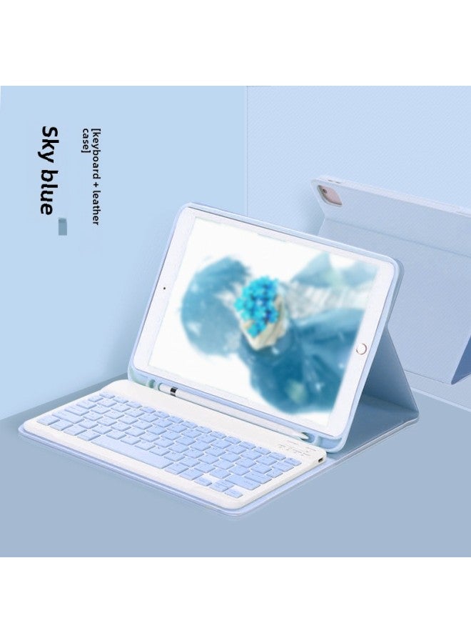 For IPad10 Generation Protective Case Magnetic Suction With Pen Slot Pro11 Bluetooth Keyboard Mouse 9 Generation Tablet Protective Case-Color:Sky Blue-leather Case + Keyboard-Applicable Model:iPad AIr6 M2（2024） - Image 1